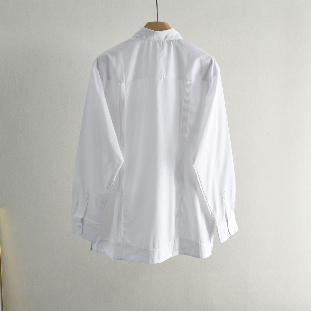 White Patchwork Casual Shirt - Slim Fit Long Sleeve Men's Top, Sizes M-XL