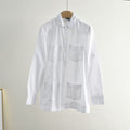 White Patchwork Casual Shirt - Slim Fit Long Sleeve Men's Top, Sizes M-XL