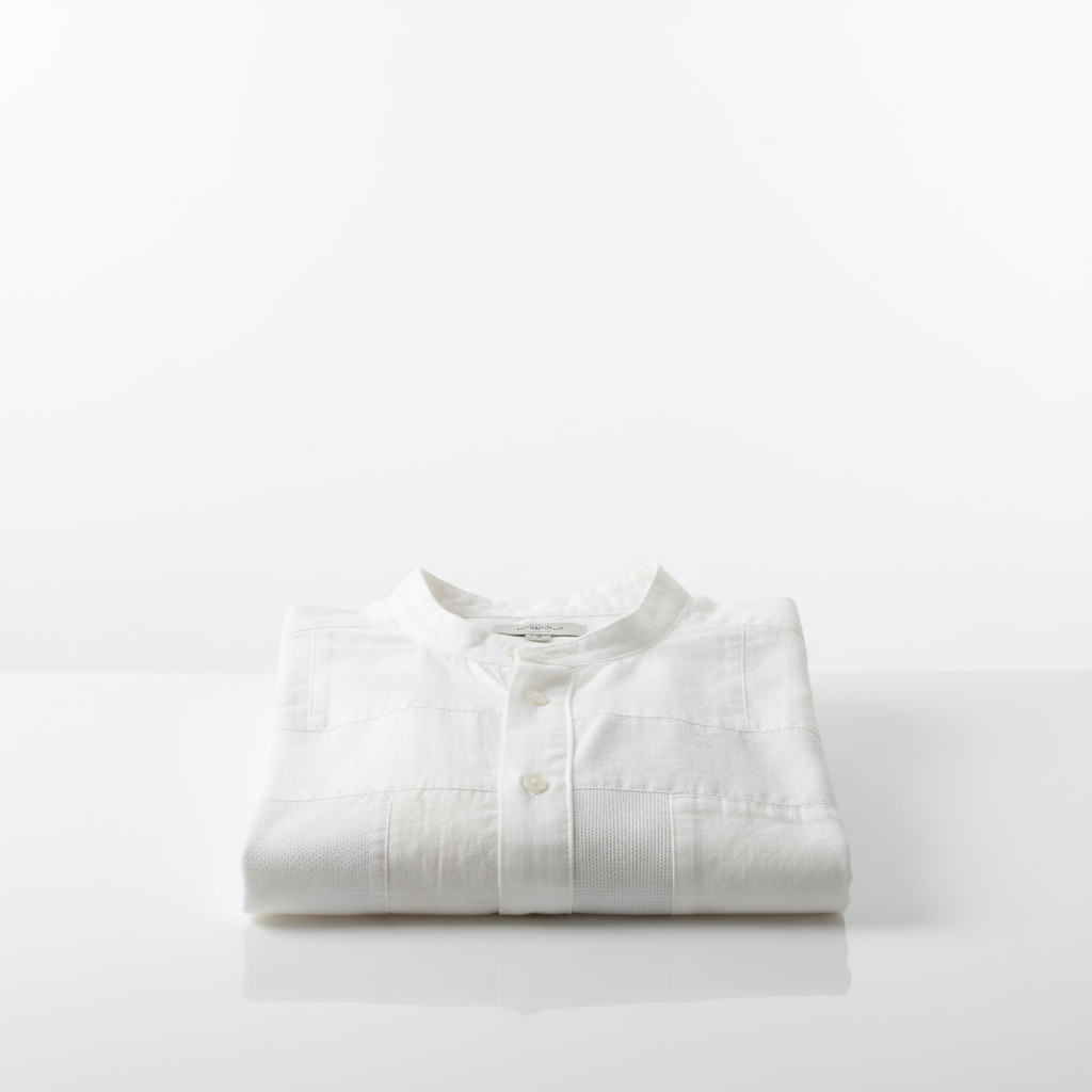 White Patchwork Casual Shirt - Slim Fit Long Sleeve Men's Top
